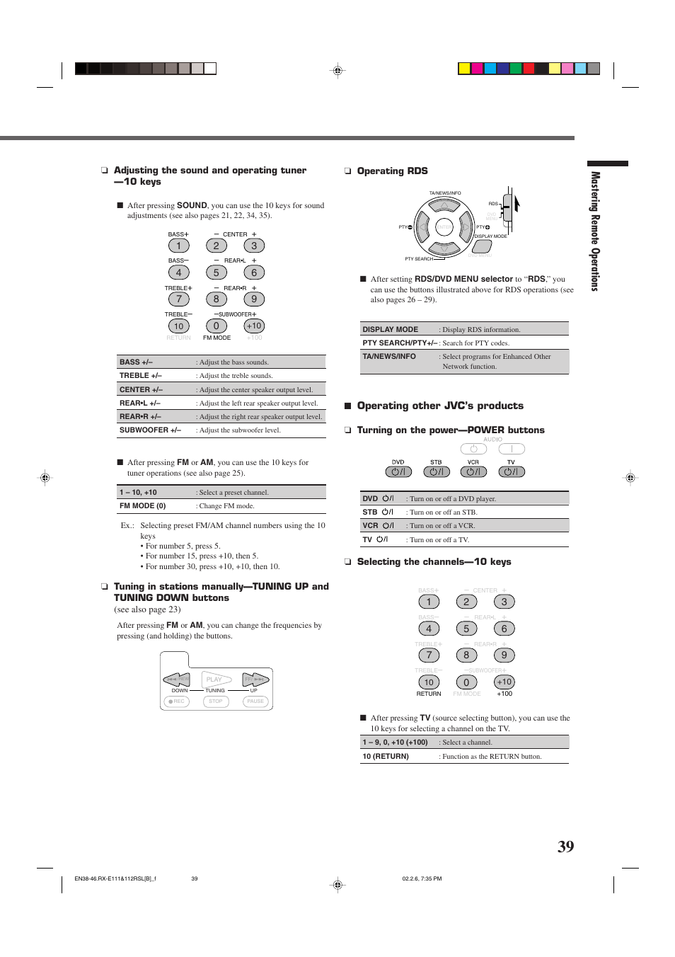 Mastering remote operations, Operating other jvc’s products | JVC LVT0858-001A User Manual | Page 43 / 51