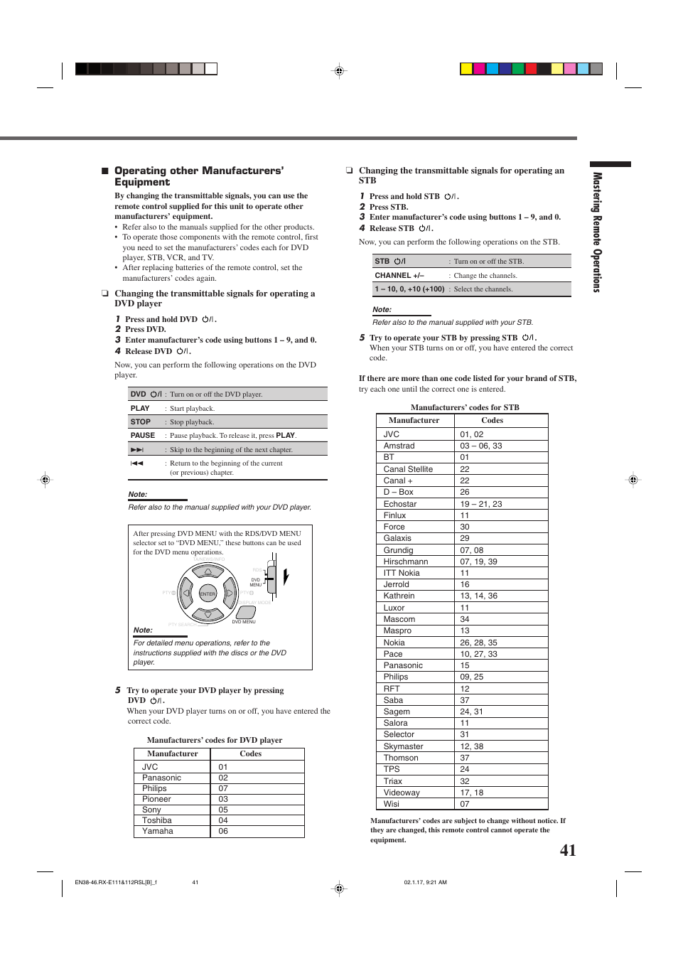 Mastering remote operations | JVC LVT0858-001A User Manual | Page 45 / 51