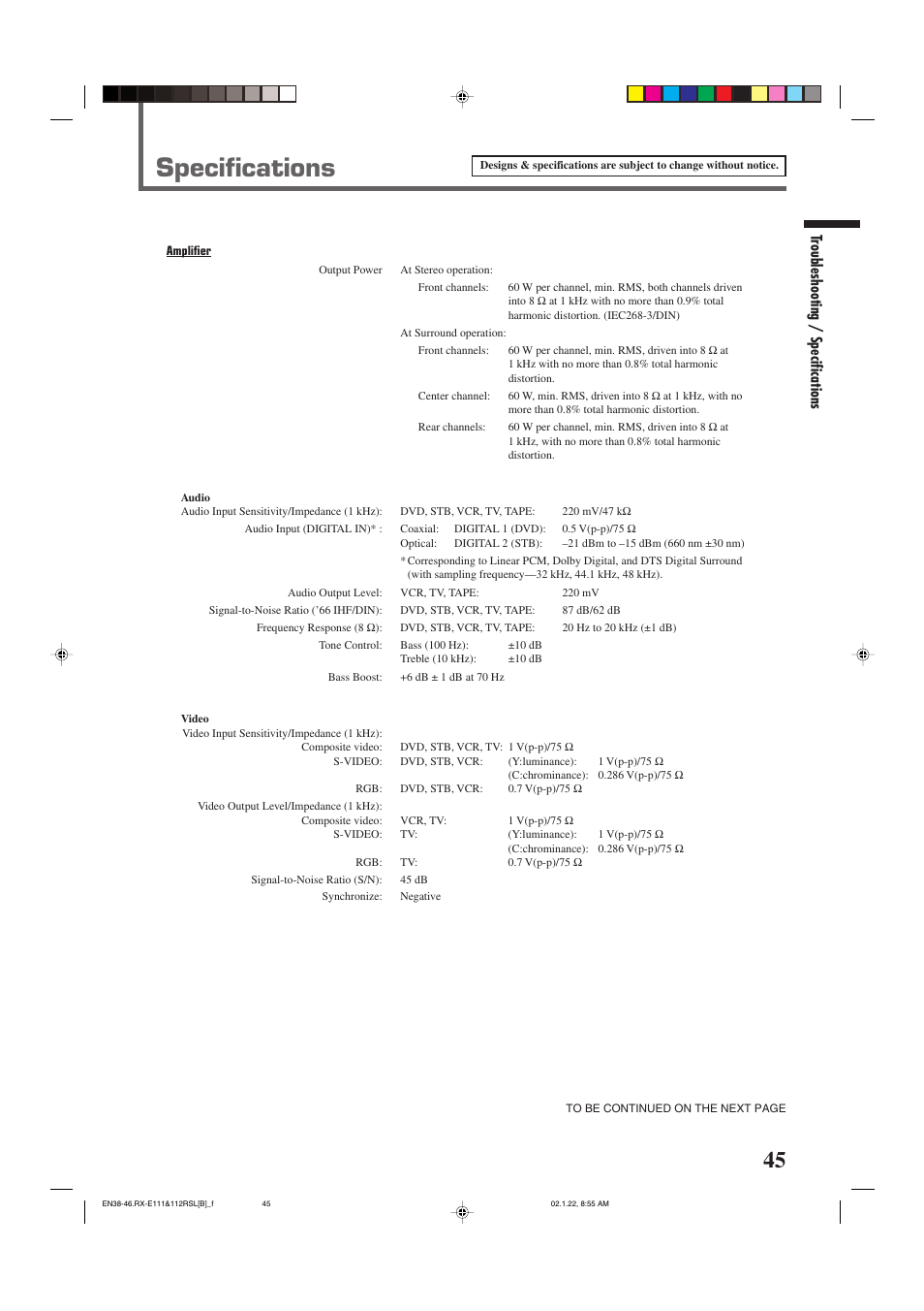 Specifications, Troubleshooting / specifications | JVC LVT0858-001A User Manual | Page 49 / 51
