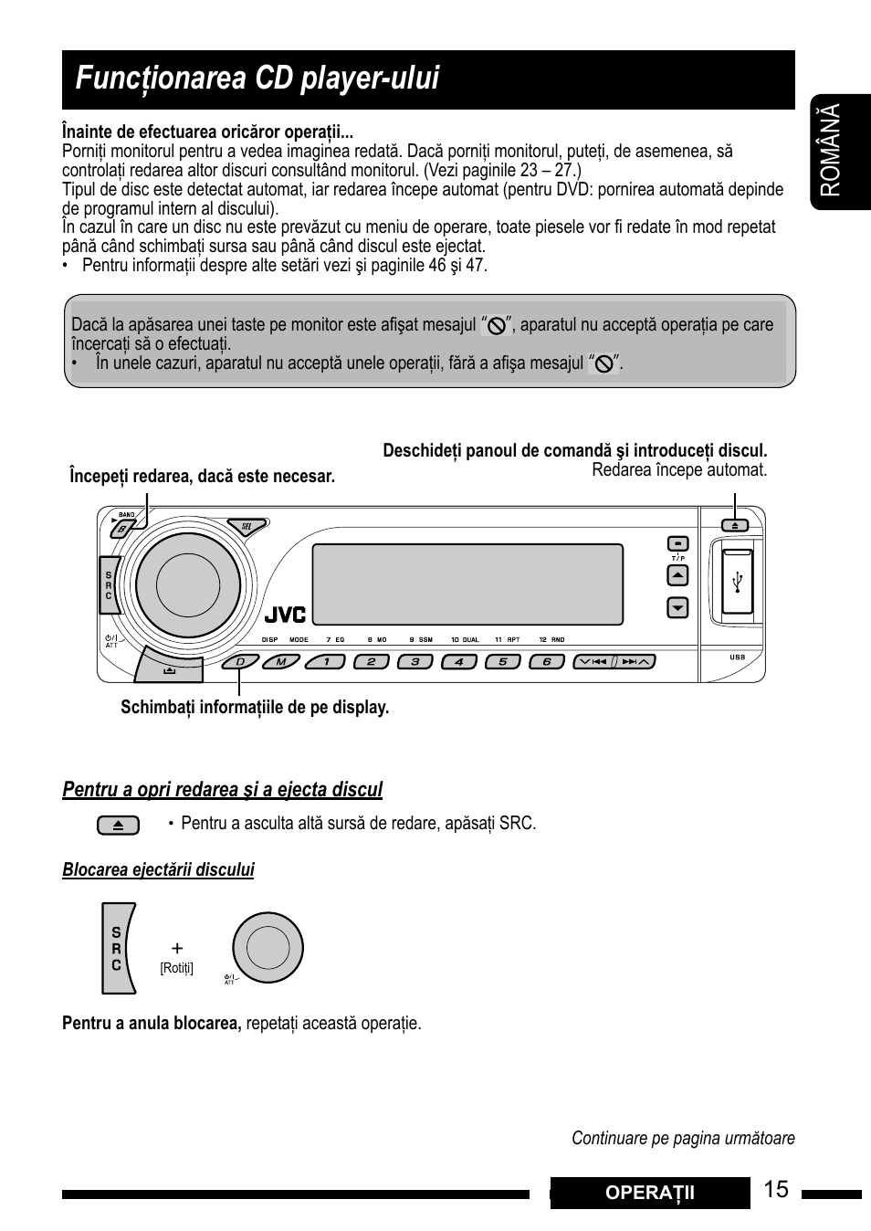 Func#ionarea cd player-ului, Ro m â n | JVC KD-DV7301 User Manual | Page 15 / 63