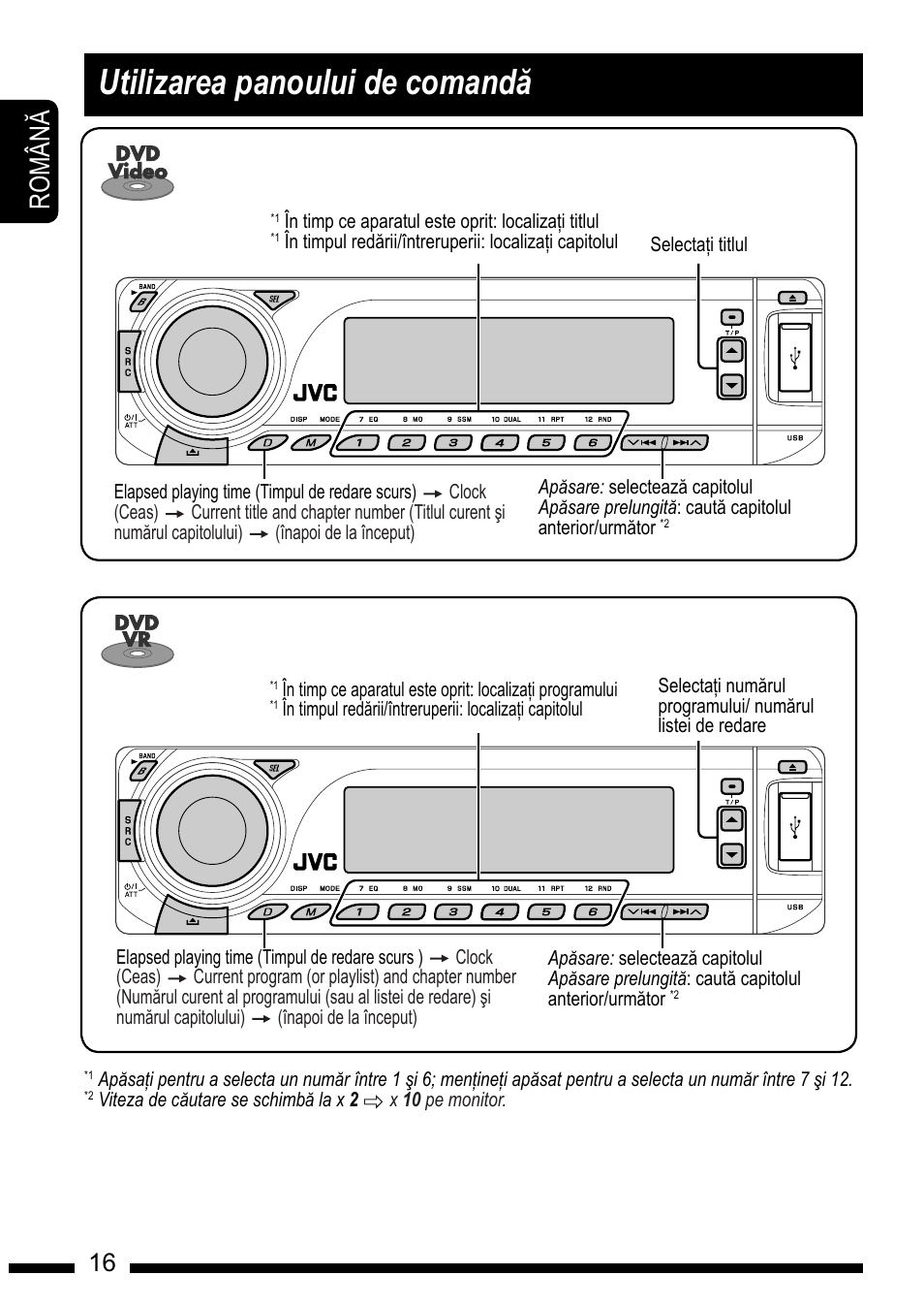 Utilizarea panoului de comand, Ro m â n, En g l is h | JVC KD-DV7301 User Manual | Page 16 / 63