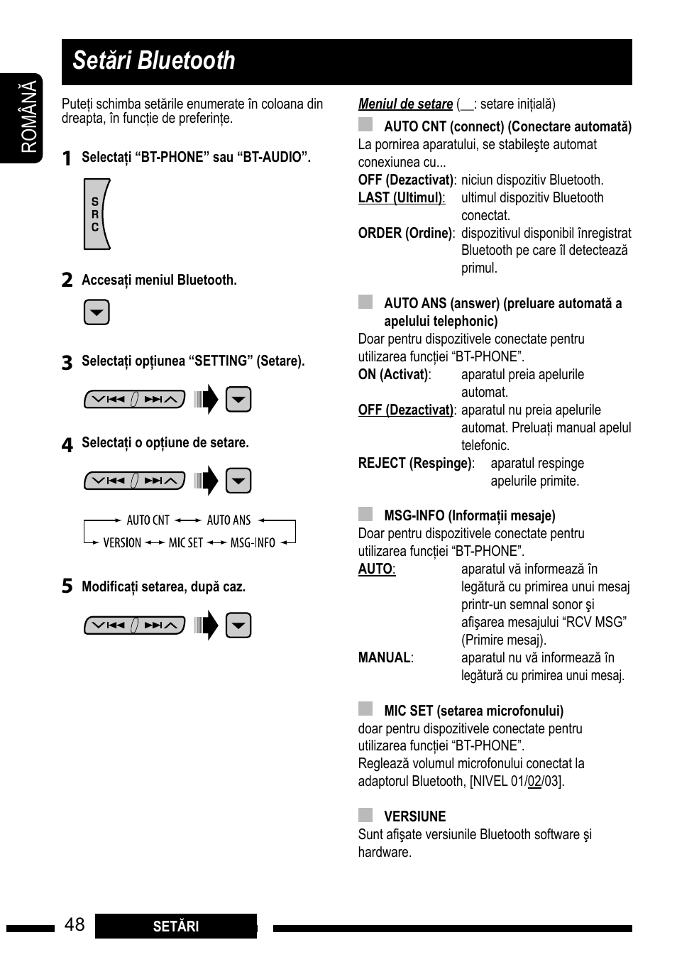 Bluetooth settings, Set"ri bluetooth, Ro m â n | JVC KD-DV7301 User Manual | Page 48 / 63