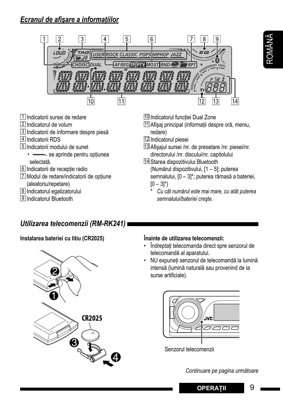 Ro m â n, En g l is h, 9ecranul de a$%are a informa#iilor | Utilizarea telecomenzii (rm-rk241) | JVC KD-DV7301 User Manual | Page 9 / 63