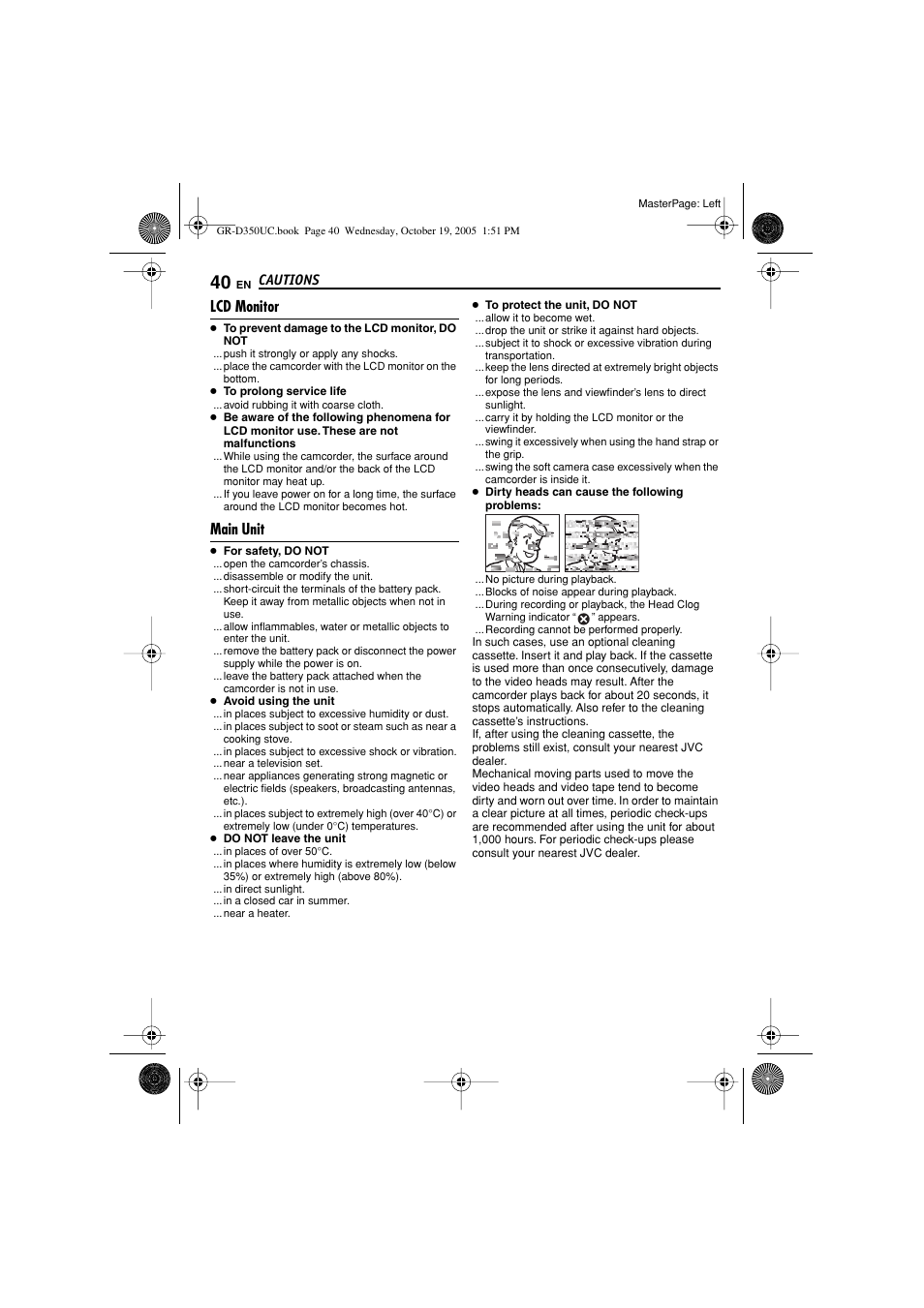 Pg. 40), Lcd monitor, Main unit | JVC 1105ASR-NF-VM User Manual | Page 40 / 44