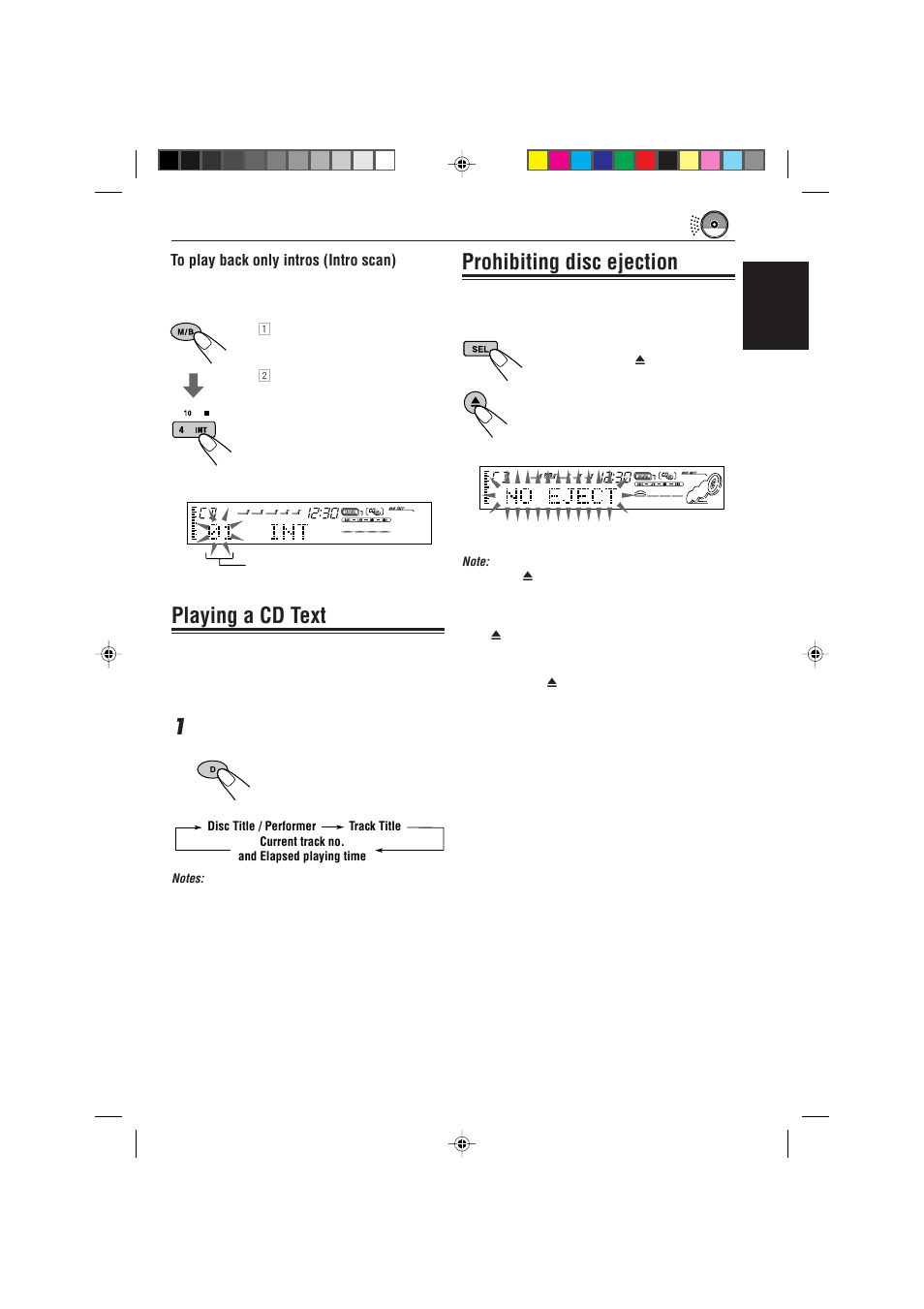 Playing a cd text, Prohibiting disc ejection | JVC CD Receiver KD-SH99R User Manual | Page 19 / 50