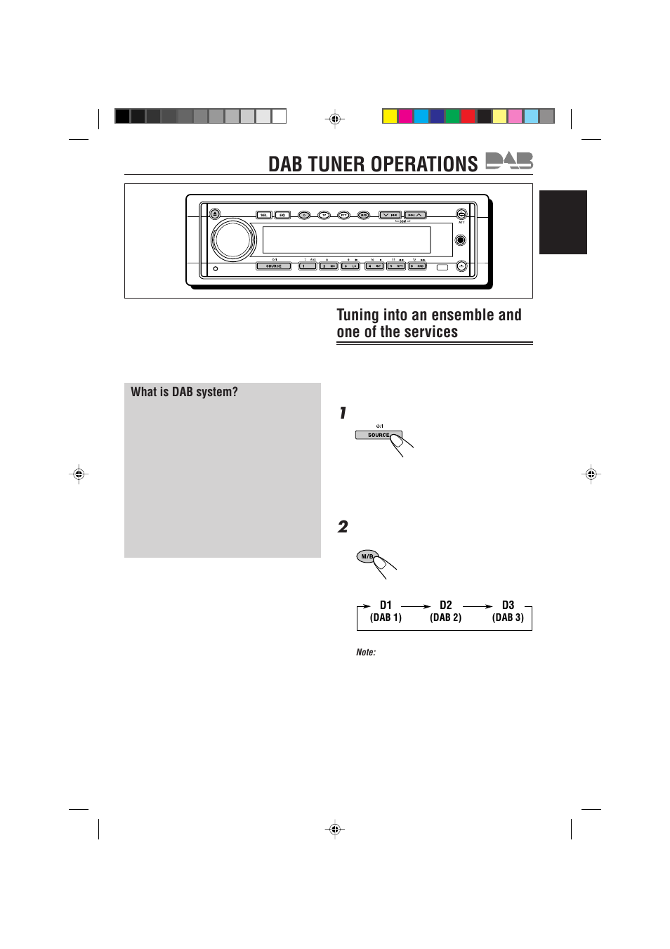 Dab tuner operations, Tuning into an ensemble and one of the services | JVC CD Receiver KD-SH99R User Manual | Page 41 / 50