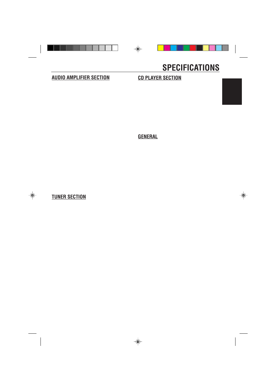 Specifications, General, English | JVC CD Receiver KD-SH99R User Manual | Page 49 / 50