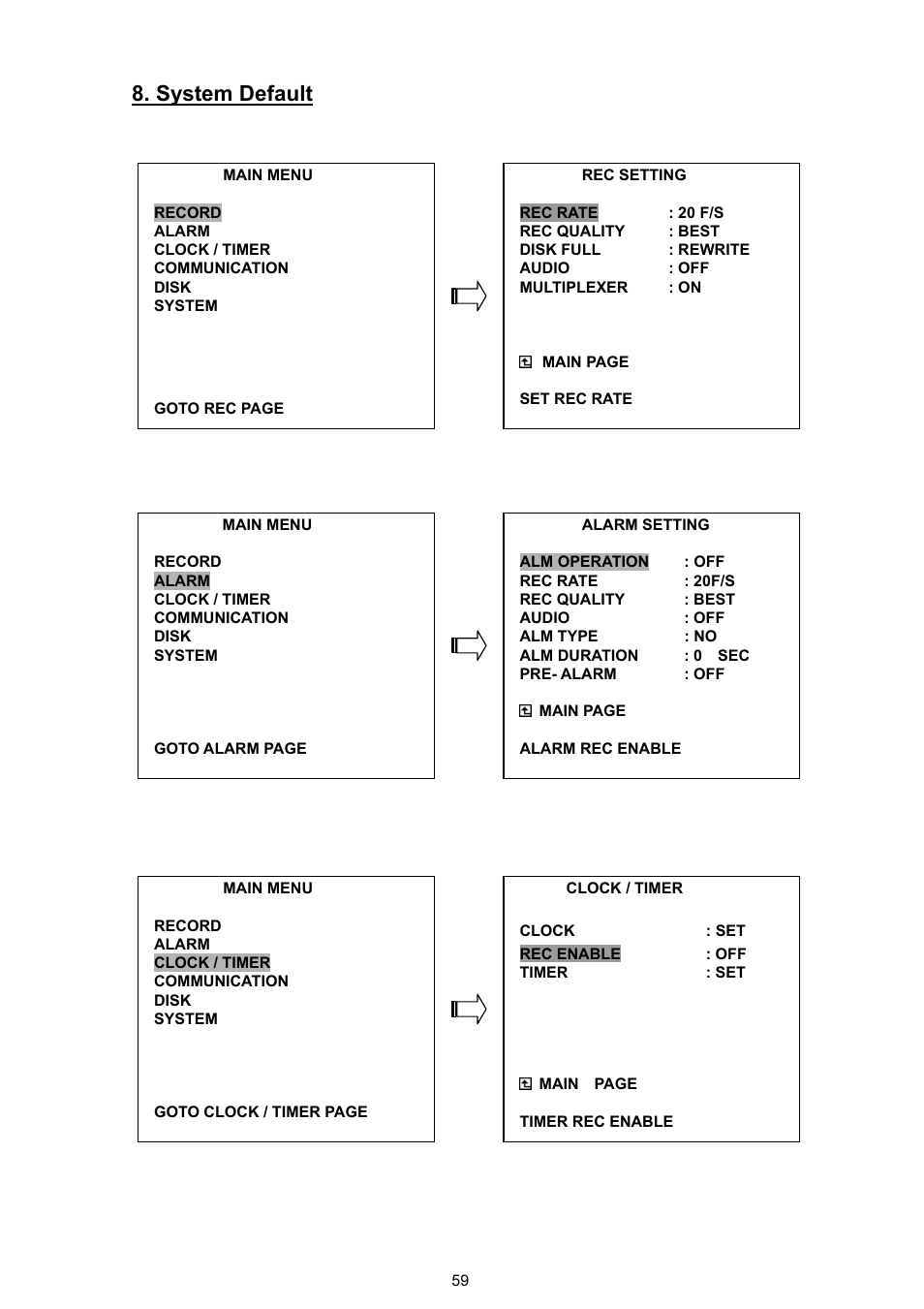 System default | JVC VR 601 User Manual | Page 59 / 81