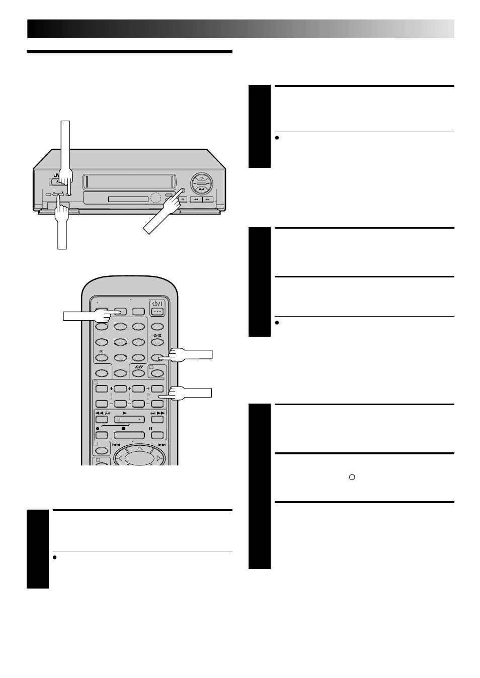 Recording features, Select preset to watch, Set counter display | Reset counter, Start recording, Engage itr mode, Set recording duration, Display remaining time, Record one programme while watching another, Elapsed recording time indication | JVC HR-J645ES User Manual | Page 19 / 56