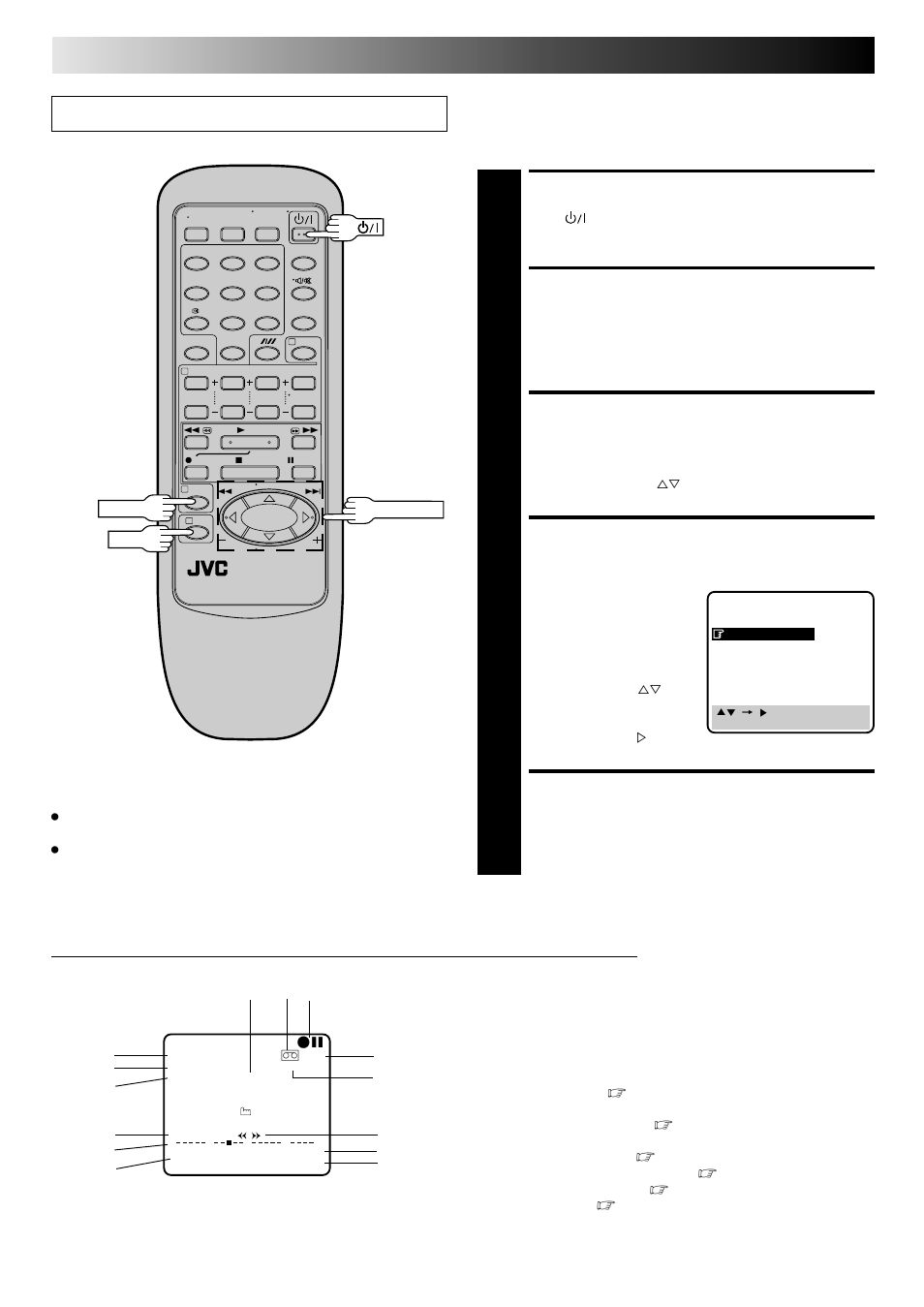 Turn on the recorder, Access main menu screen, Access mode set screen | Enable/disable on-screen display, Return to normal, Special features, On-screen dispiay | JVC HR-J645ES User Manual | Page 34 / 56