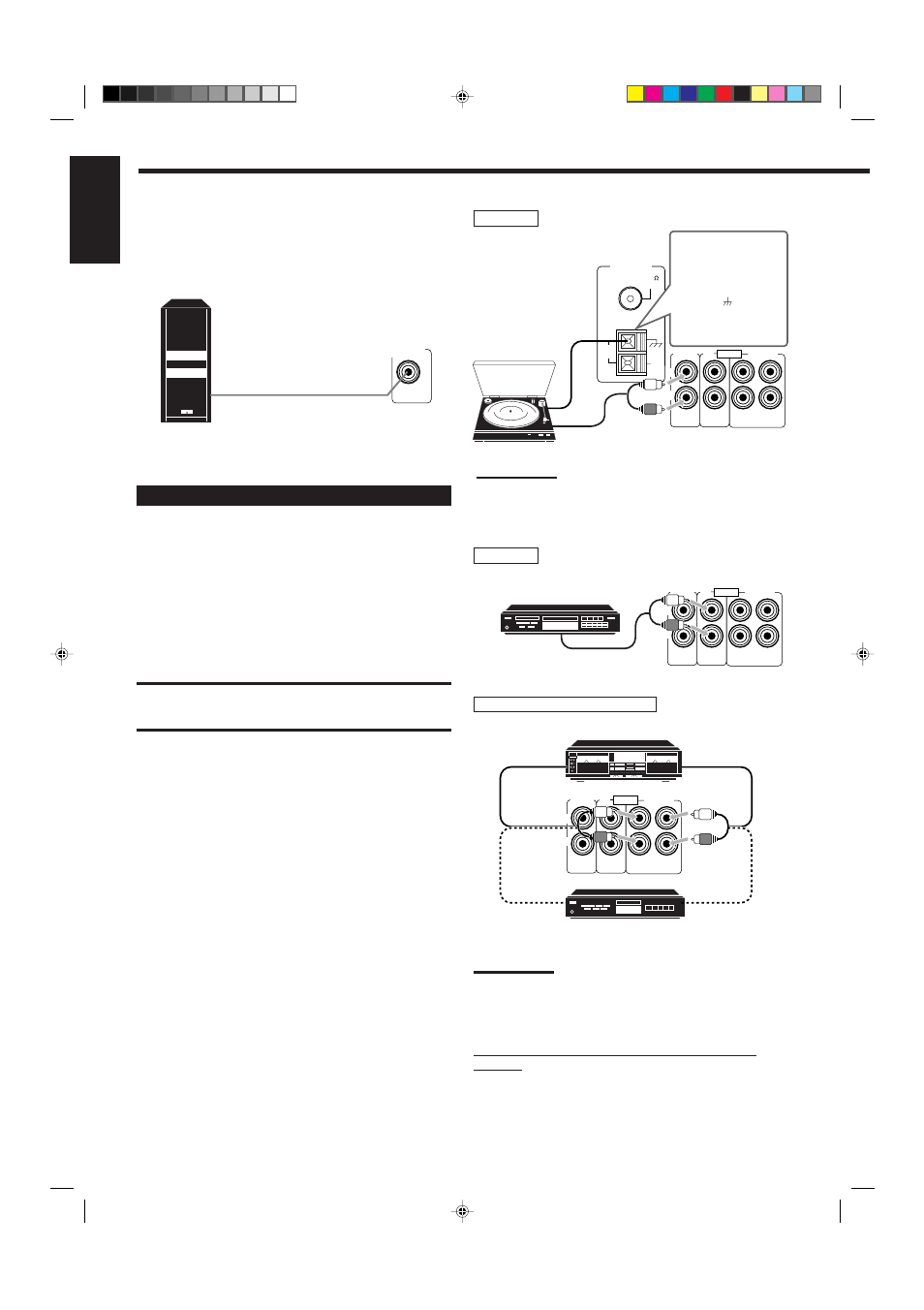 English, Connecting audio/video components, Connecting the subwoofer speaker | Audio component connections | JVC RX-5001VGD User Manual | Page 8 / 30