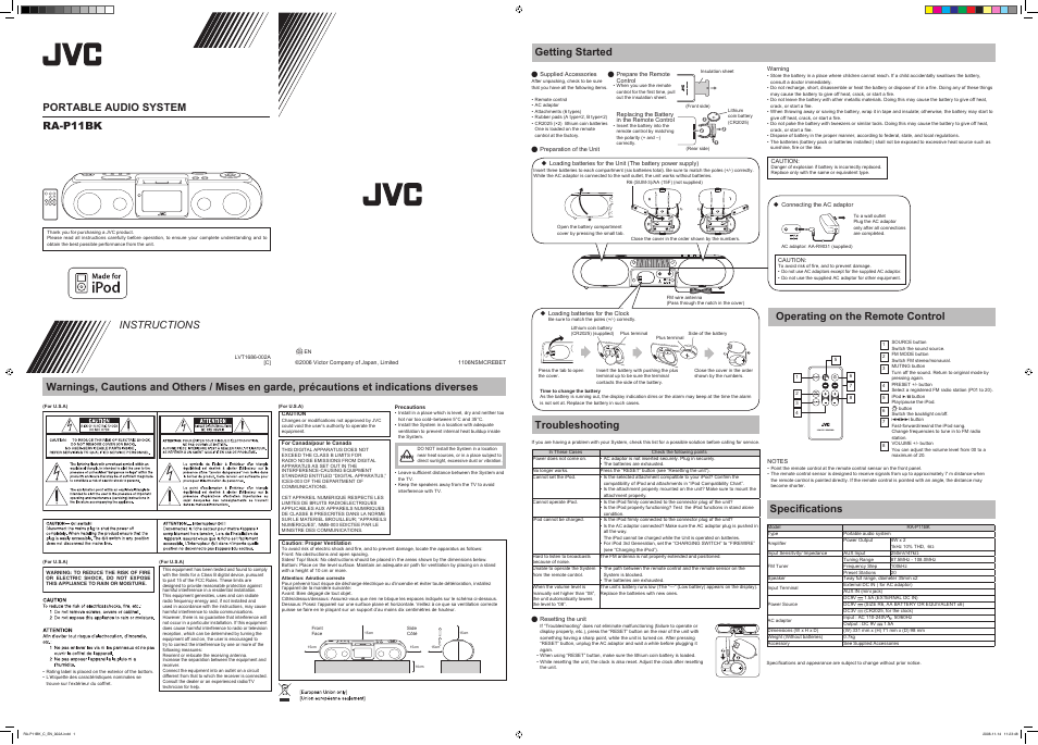 JVC RA-P11BK User Manual | 2 pages