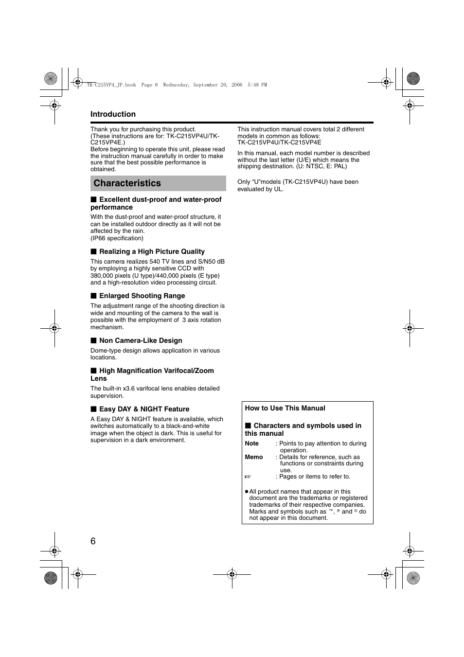 Characteristics | JVC TK-C215VP4 User Manual | Page 10 / 36