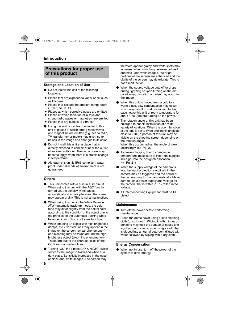 Precautions for proper use of this product | JVC TK-C215VP4 User Manual | Page 12 / 36