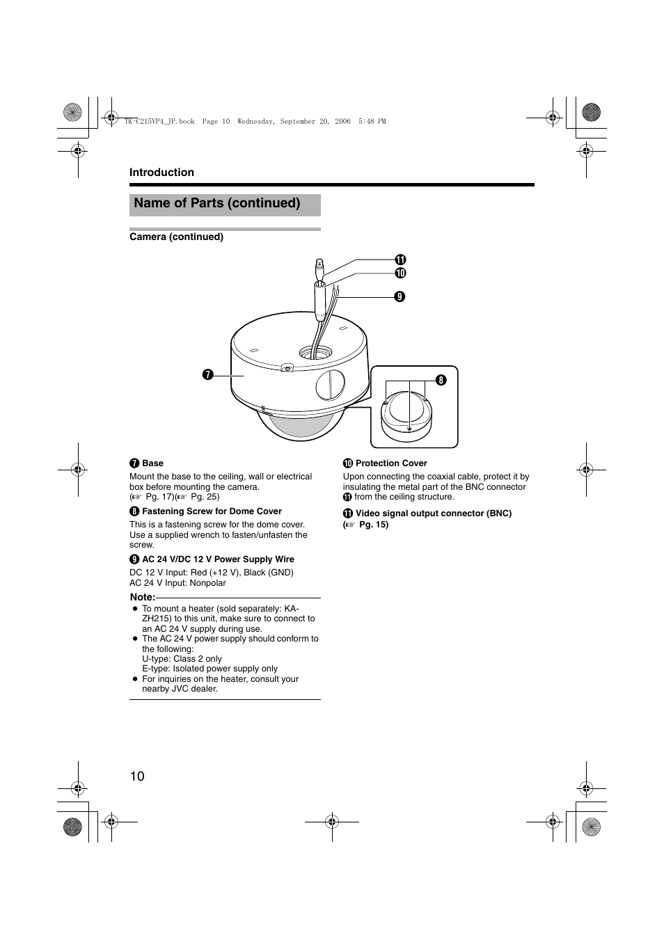 Name of parts (continued) | JVC TK-C215VP4 User Manual | Page 14 / 36