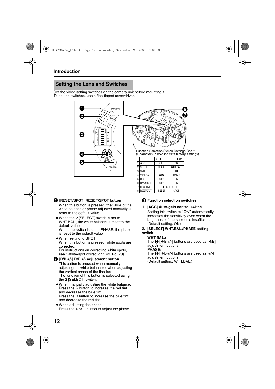 Setting the lens and switches, Cd e a b, Introduction | JVC TK-C215VP4 User Manual | Page 16 / 36