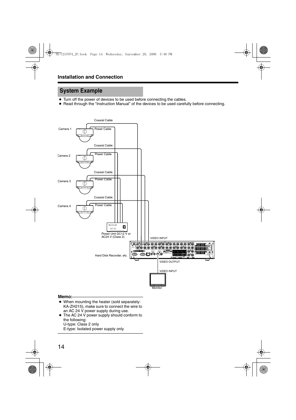 Installation and connection, System example | JVC TK-C215VP4 User Manual | Page 18 / 36