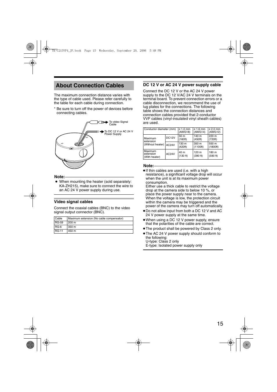 About connection cables | JVC TK-C215VP4 User Manual | Page 19 / 36