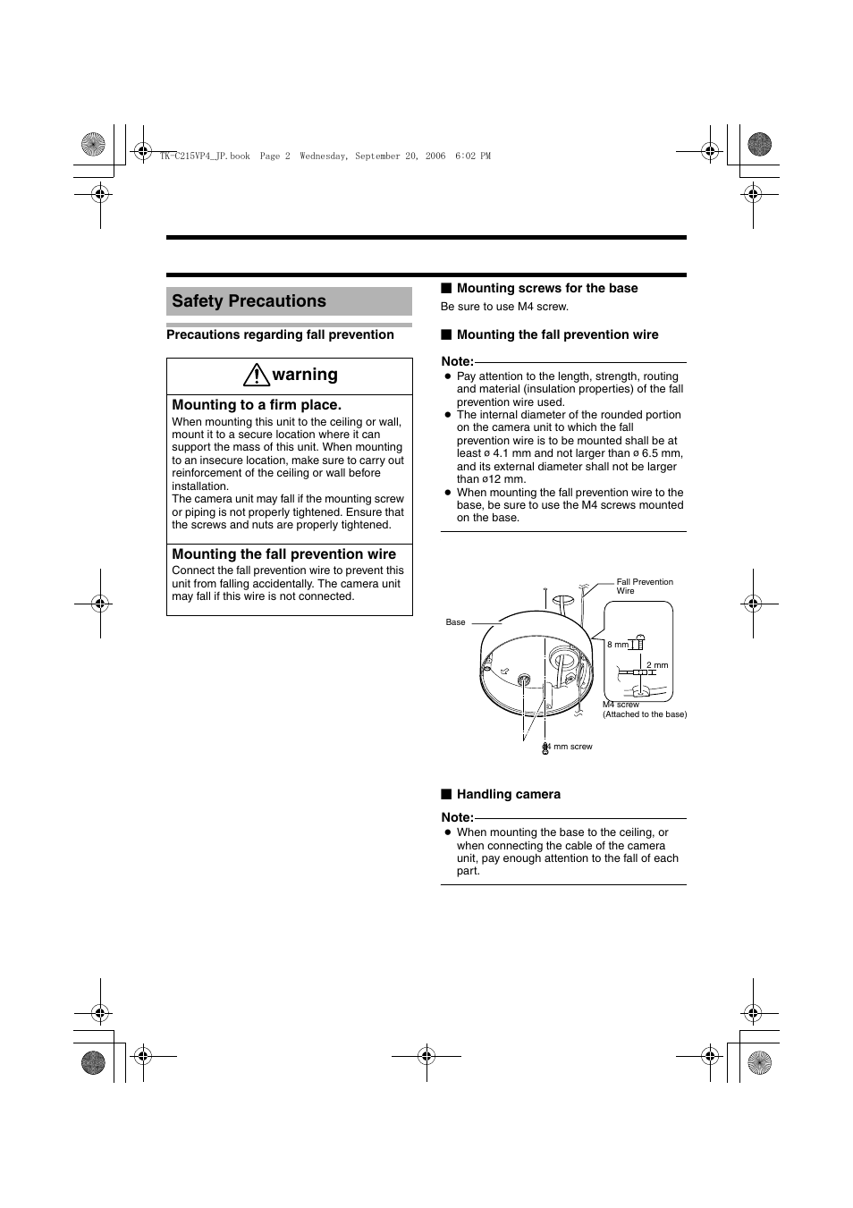 Safety precautions, Safety precautions warning | JVC TK-C215VP4 User Manual | Page 2 / 36