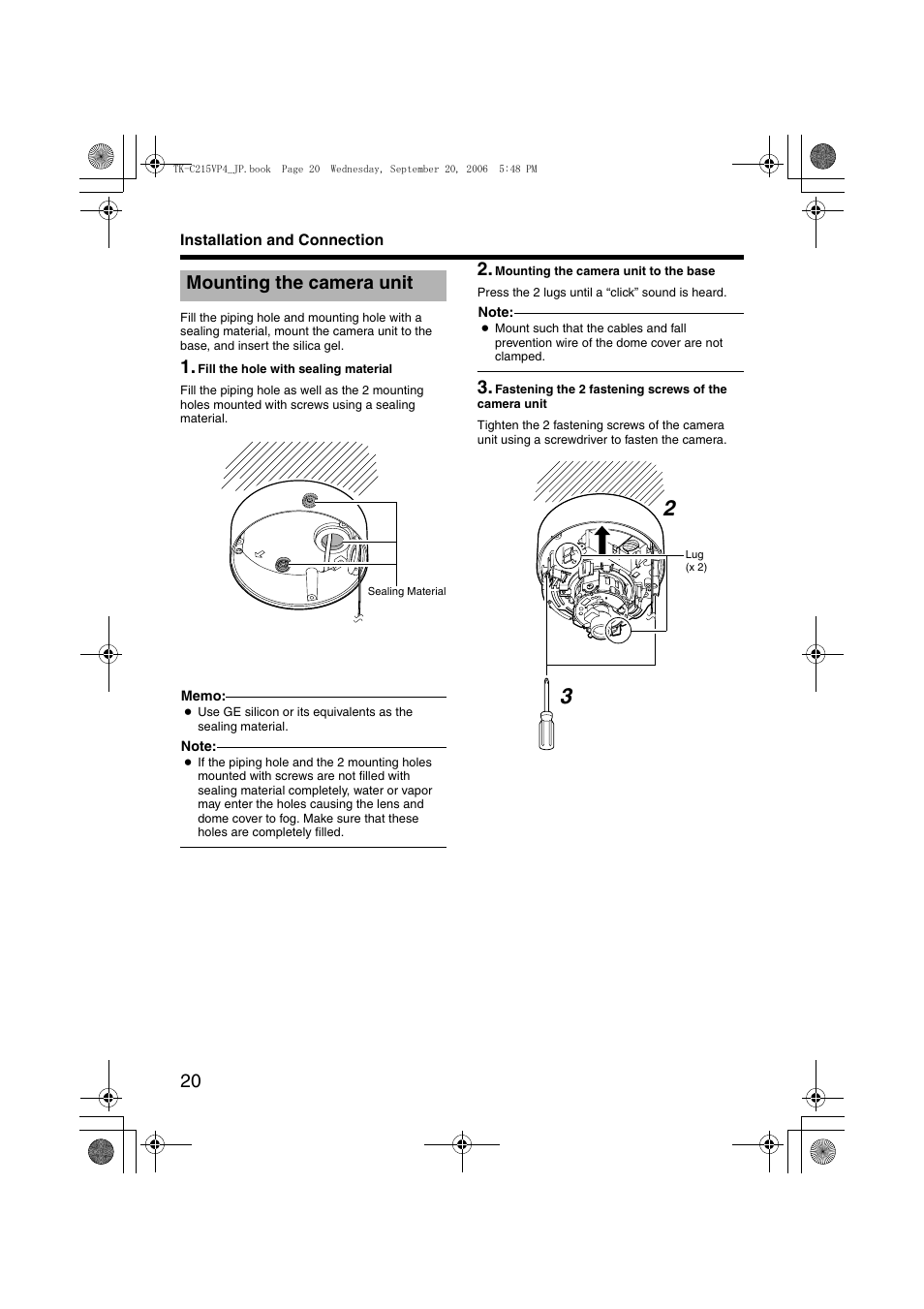 Mounting the camera unit | JVC TK-C215VP4 User Manual | Page 24 / 36