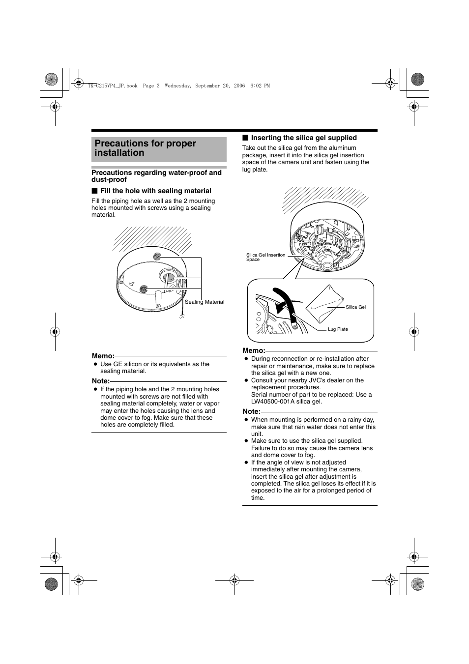 Precautions for proper installation | JVC TK-C215VP4 User Manual | Page 3 / 36