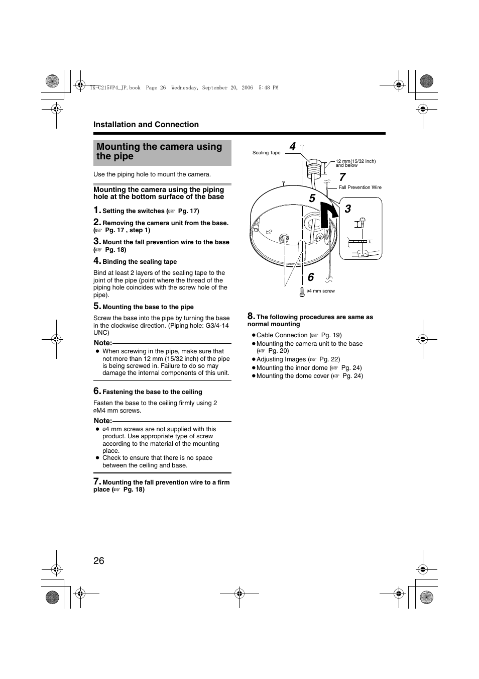 Mounting the camera using the pipe | JVC TK-C215VP4 User Manual | Page 30 / 36