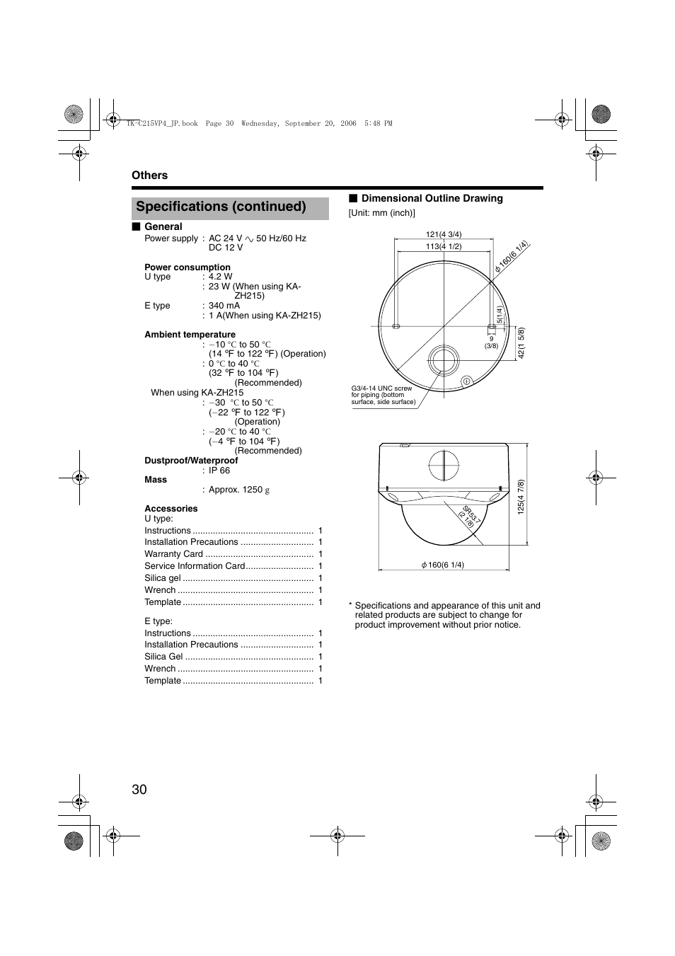Specifications (continued) | JVC TK-C215VP4 User Manual | Page 34 / 36