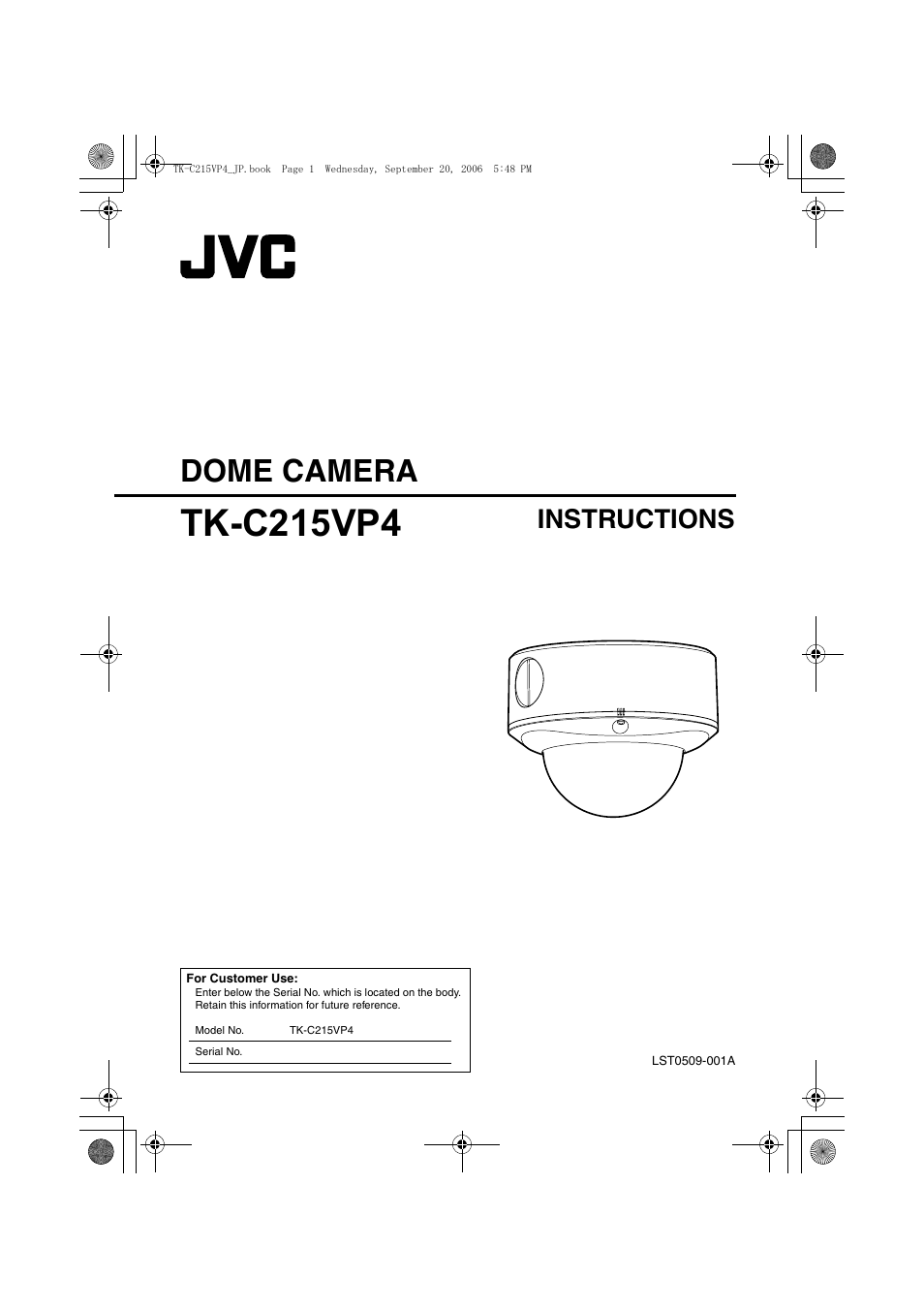 Instructions, Cover, Tk-c215vp4 | Dome camera | JVC TK-C215VP4 User Manual | Page 5 / 36
