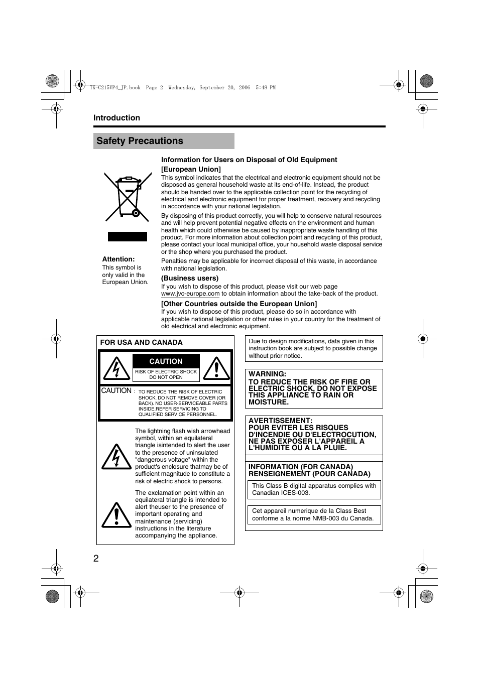 Inrtoduction, Safety precautions | JVC TK-C215VP4 User Manual | Page 6 / 36