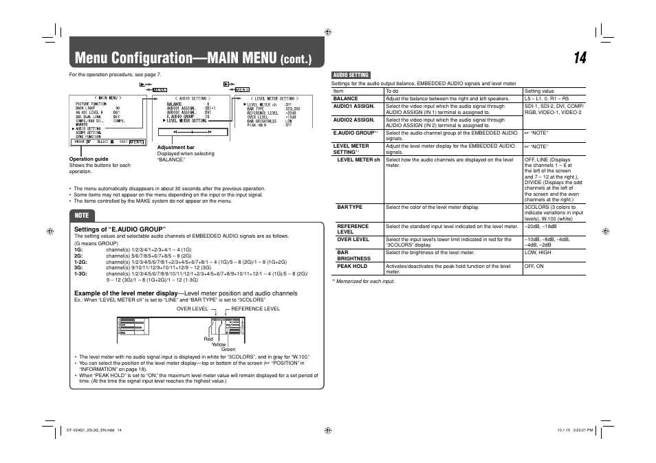 Menu configuration—main menu, Cont.) | JVC 0110SKH-MW-MT User Manual | Page 14 / 28