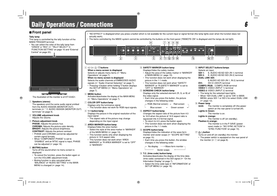 Daily operations / connections, Front panel, 7 front panel | JVC 0110SKH-MW-MT User Manual | Page 6 / 28