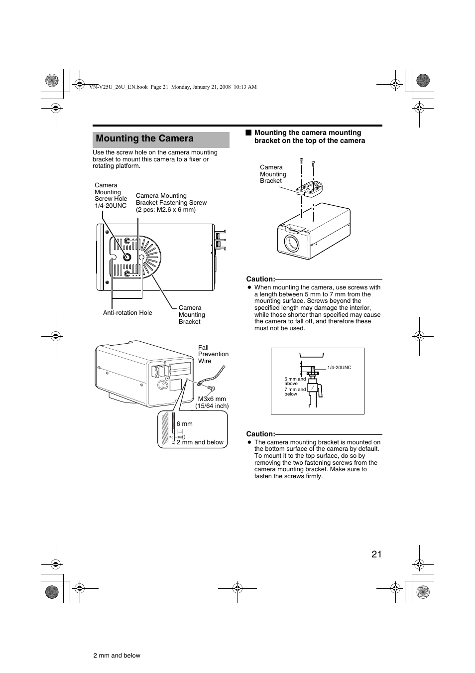 Mounting the camera | JVC VN-V25U User Manual | Page 21 / 48