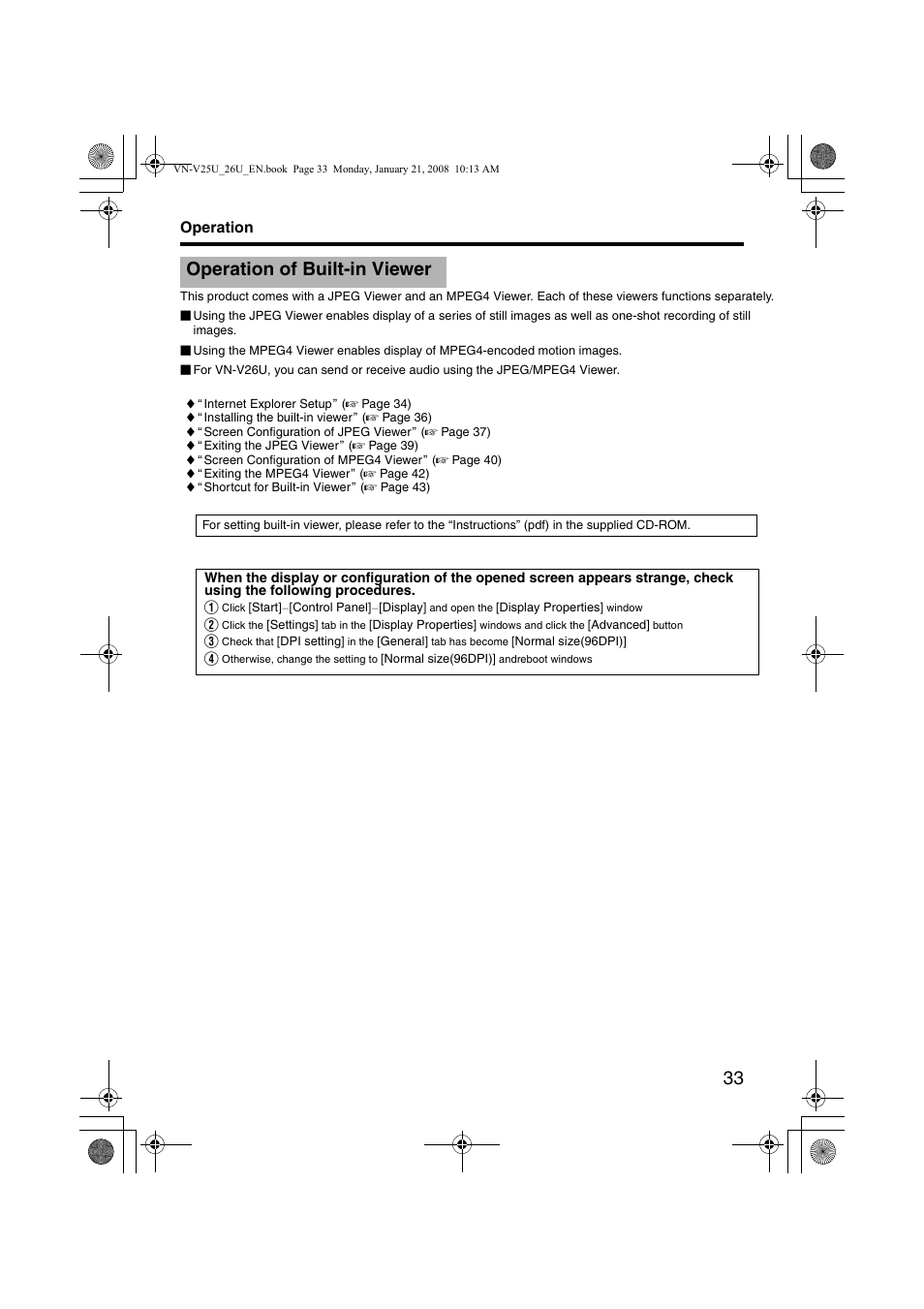 Operation, Operation of built-in viewer | JVC VN-V25U User Manual | Page 33 / 48