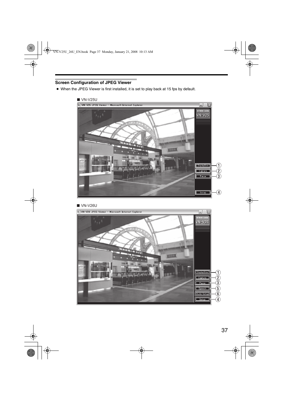Screen configuration of jpeg viewer, Screen configuration of jpeg, Viewer | JVC VN-V25U User Manual | Page 37 / 48