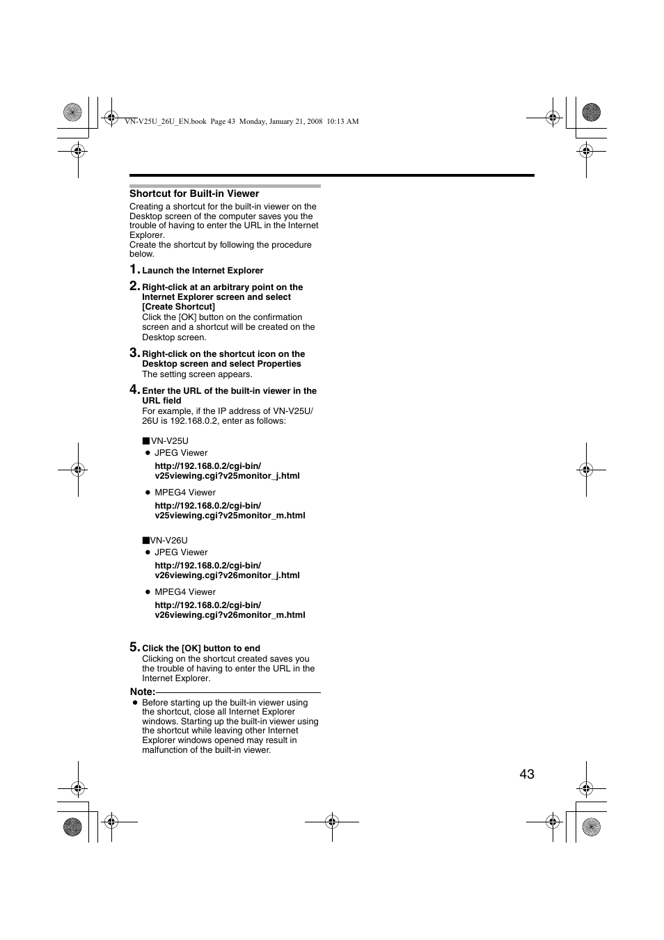 Shortcut for built-in viewer | JVC VN-V25U User Manual | Page 43 / 48