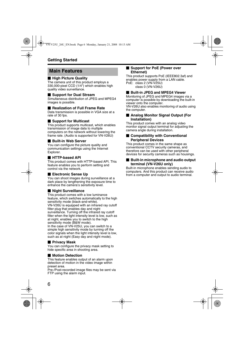 Main features | JVC VN-V25U User Manual | Page 6 / 48