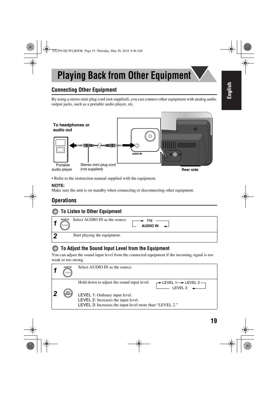 Playing back from other equipment, Connecting other equipment, Operations | JVC 0609YAMMDWBET User Manual | Page 23 / 77