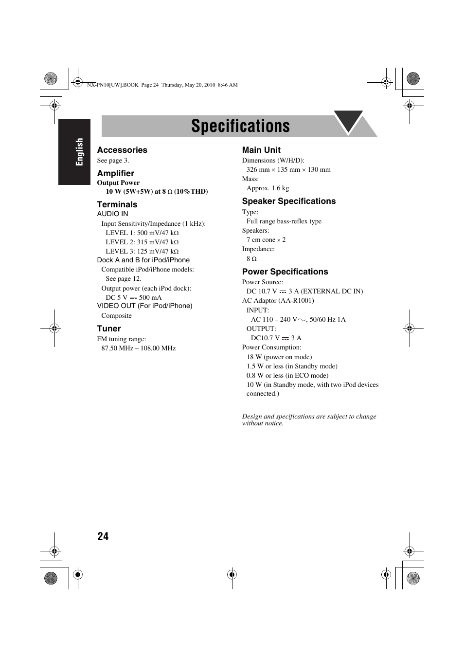 Specifications | JVC 0609YAMMDWBET User Manual | Page 28 / 77