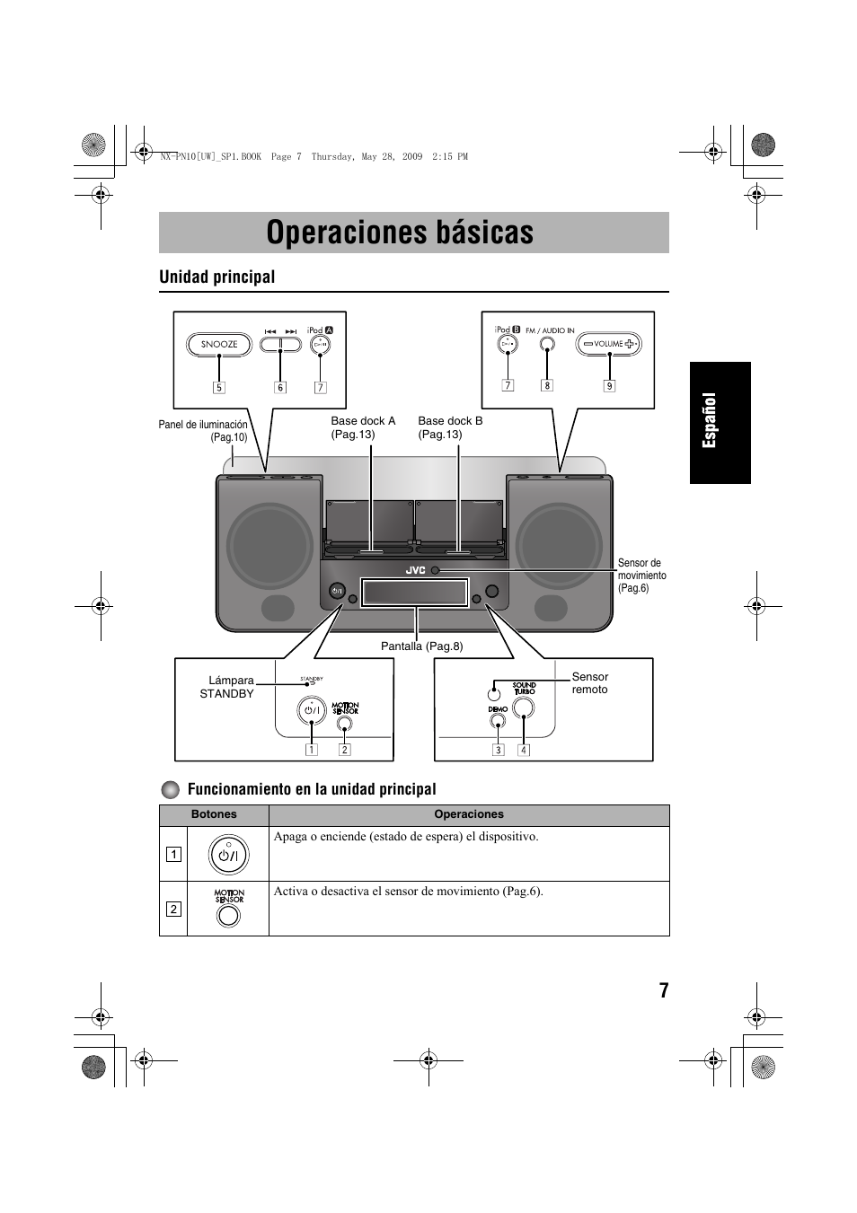 Operaciones básicas, Unidad principal | JVC 0609YAMMDWBET User Manual | Page 35 / 77