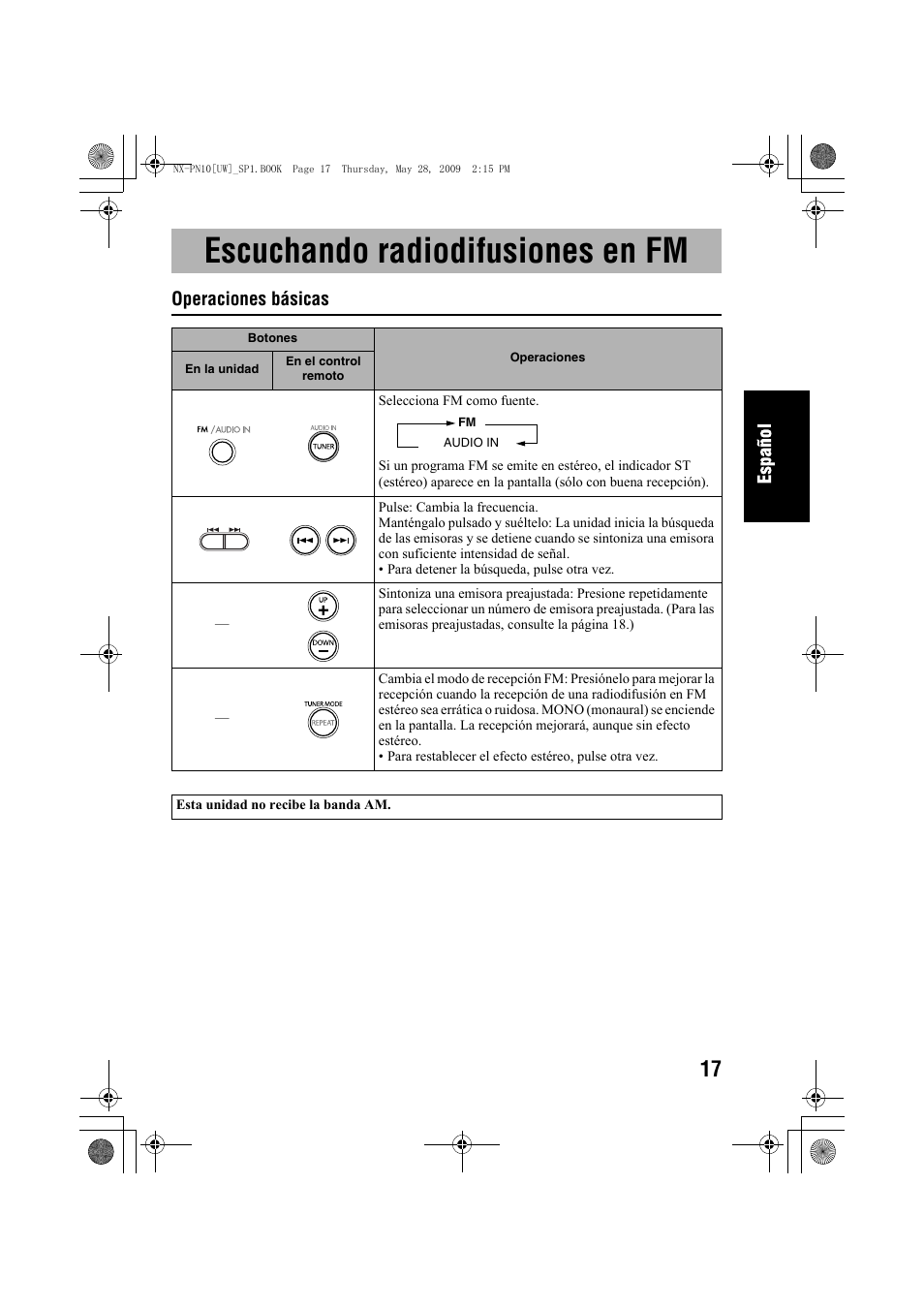 Escuchando radiodifusiones en fm, Operaciones básicas | JVC 0609YAMMDWBET User Manual | Page 45 / 77