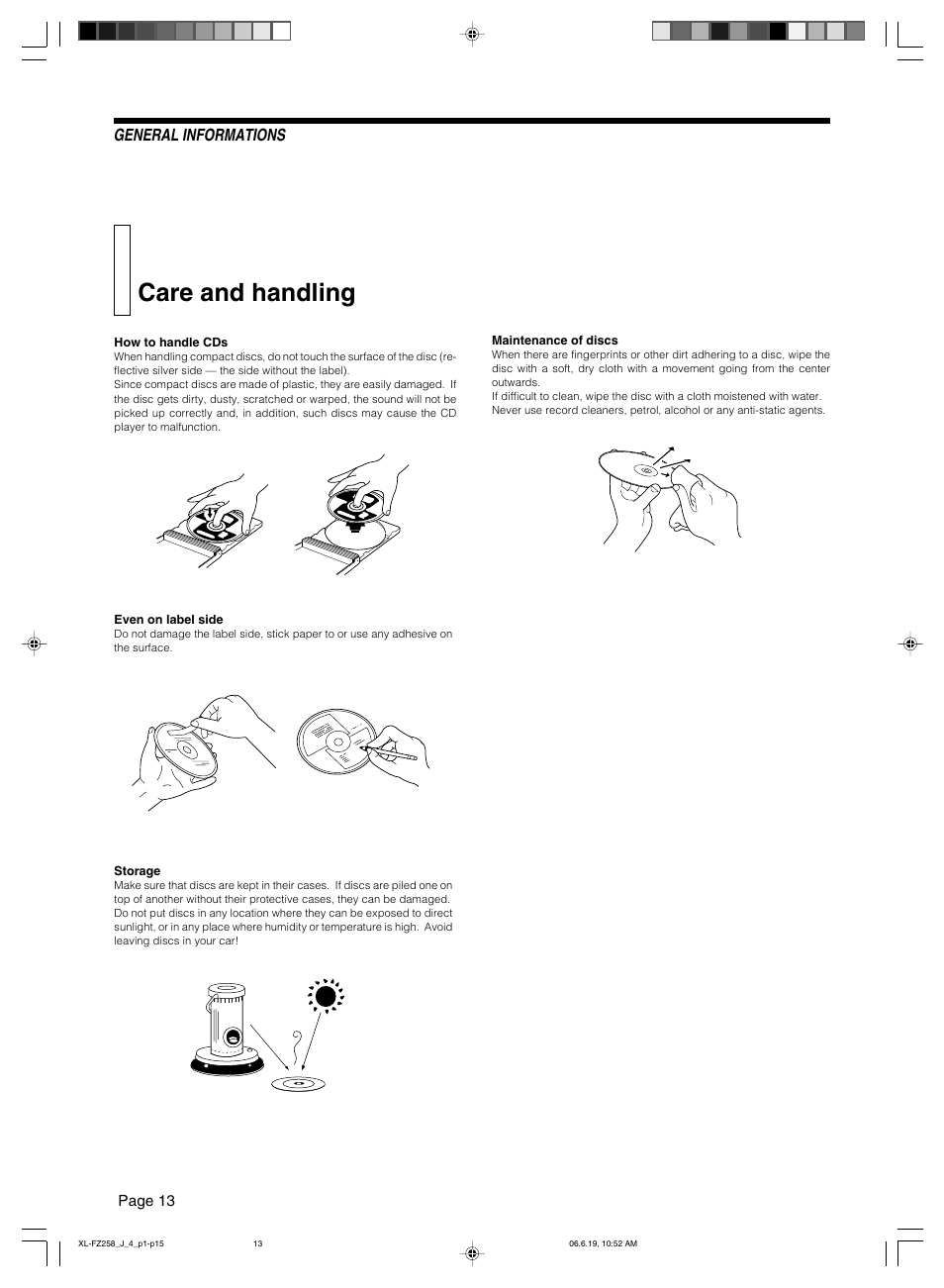 Care and handling, General informations | JVC XL-FZ258BK User Manual | Page 16 / 20