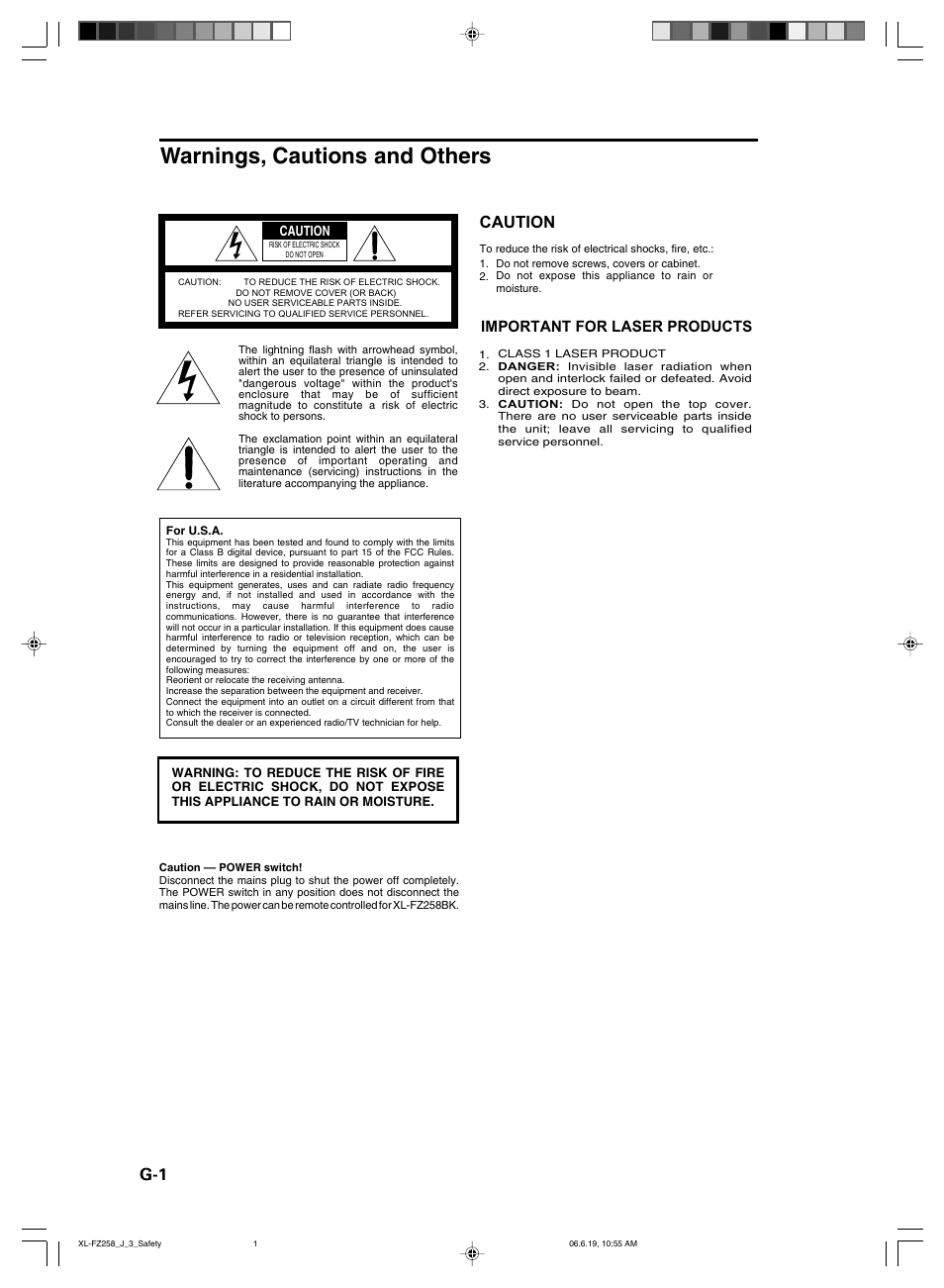 Warnings, cautions and others, Caution, Important for laser products | JVC XL-FZ258BK User Manual | Page 2 / 20