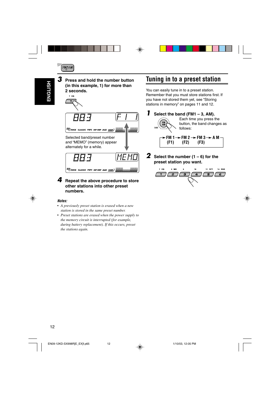 Tuning in to a preset station | JVC CD Receiver KD-SX997R User Manual | Page 12 / 56