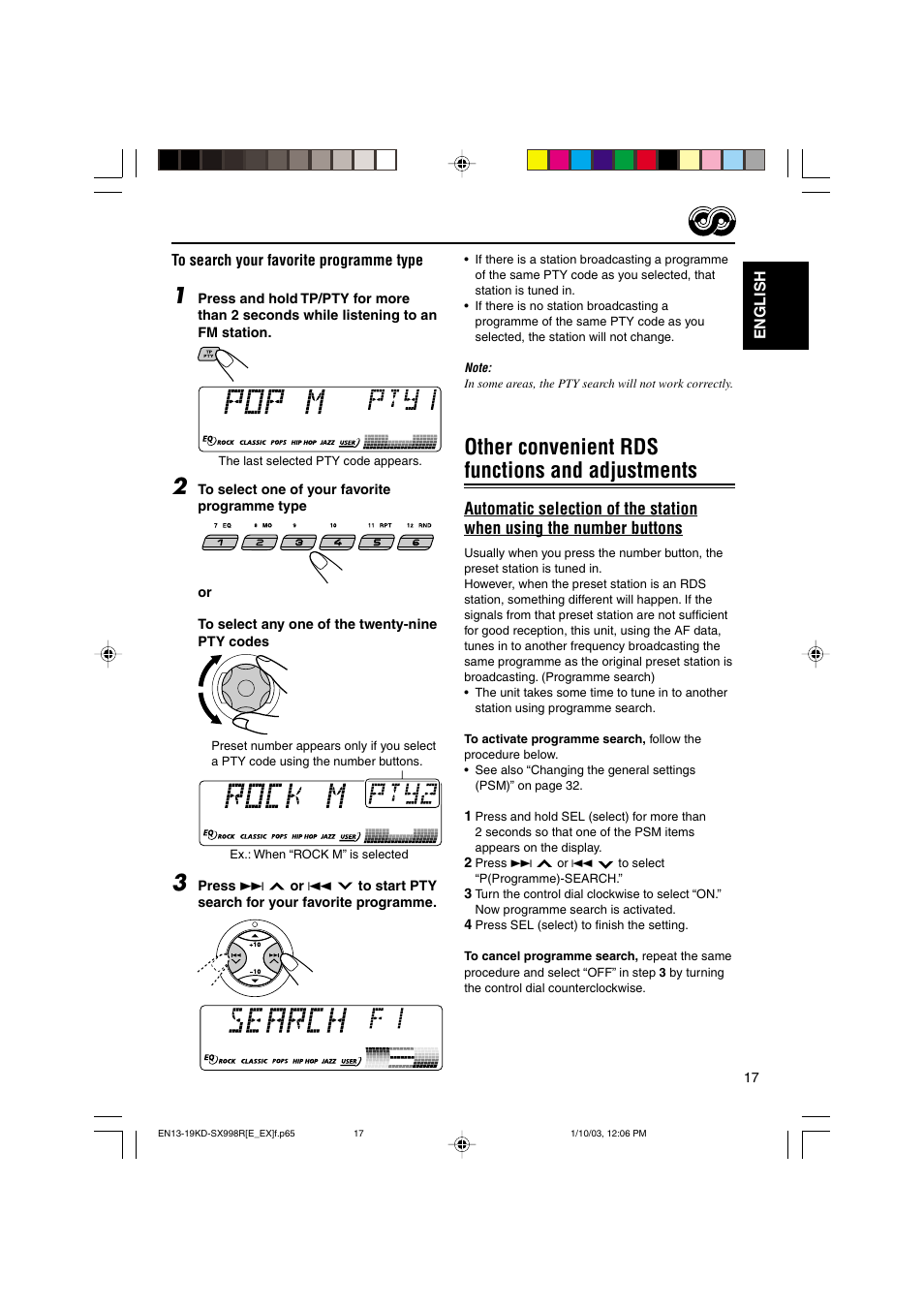 Other convenient rds functions and adjustments | JVC CD Receiver KD-SX997R User Manual | Page 17 / 56