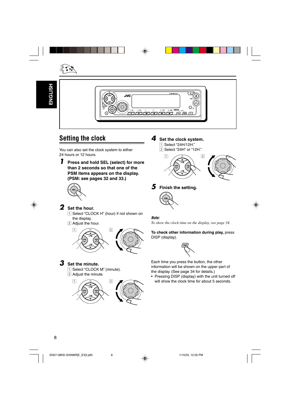 Setting the clock | JVC CD Receiver KD-SX997R User Manual | Page 8 / 56