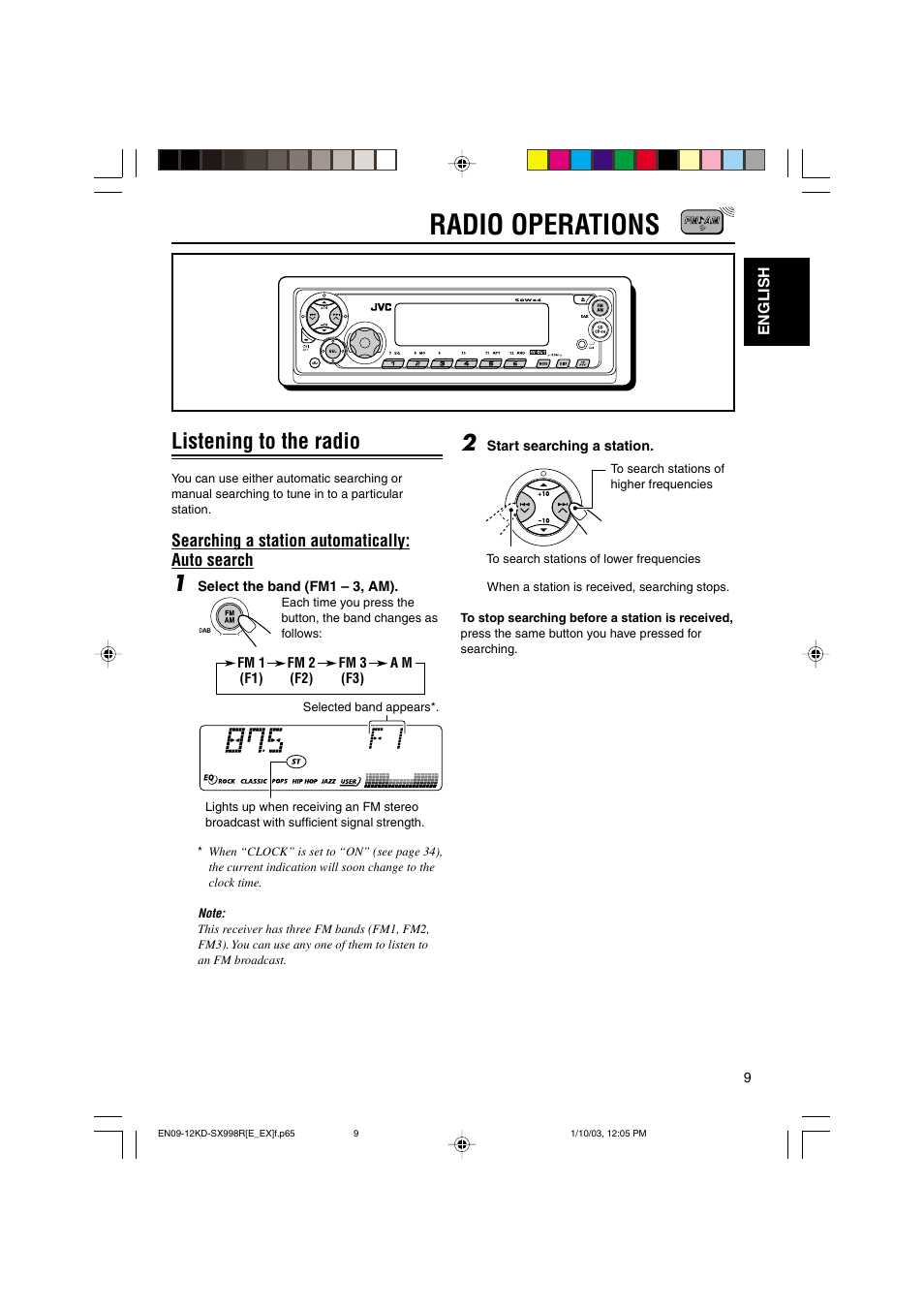 Radio operations, Listening to the radio | JVC CD Receiver KD-SX997R User Manual | Page 9 / 56