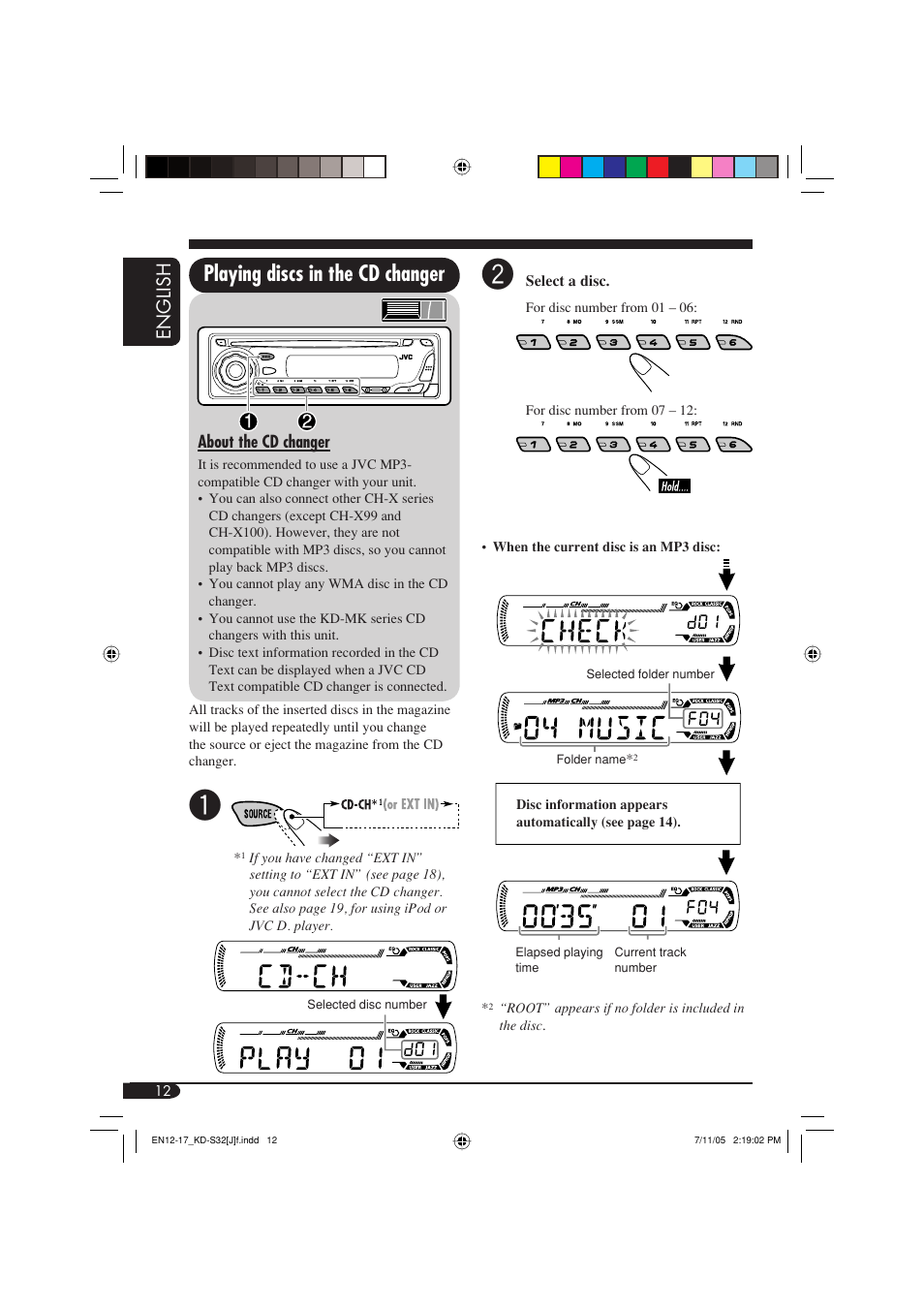 Playing discs in the cd changer, English | JVC GET0321-001A User Manual | Page 12 / 54