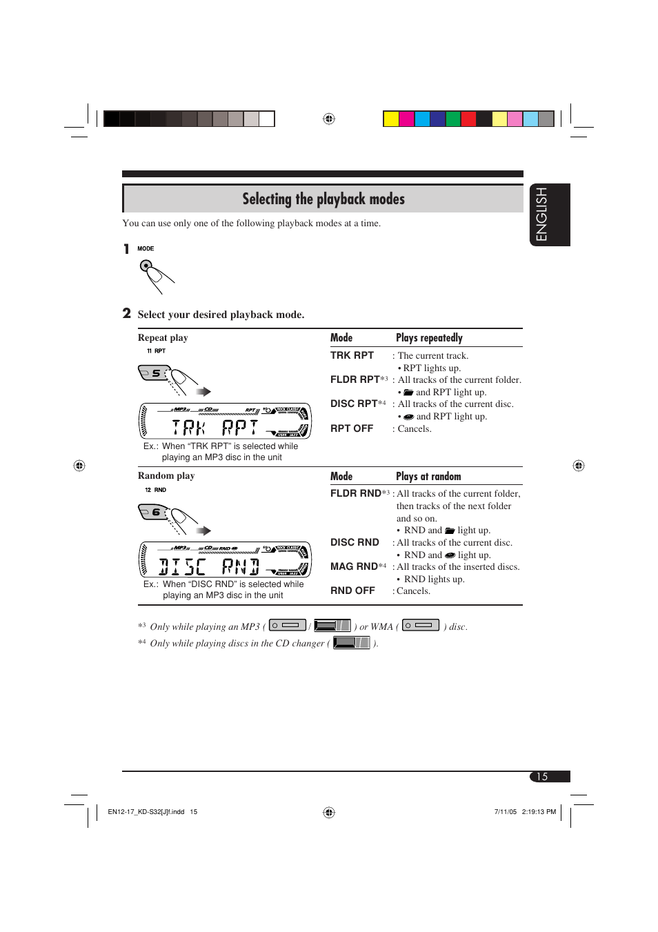 Selecting the playback modes, English | JVC GET0321-001A User Manual | Page 15 / 54