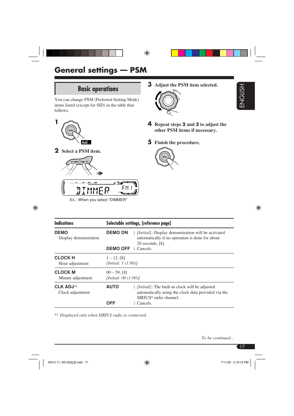 General settings — psm, Basic operations, English | JVC GET0321-001A User Manual | Page 17 / 54