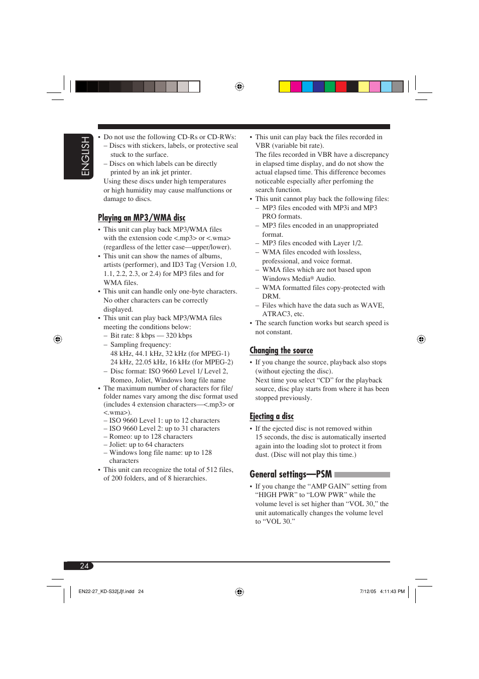 English, General settings—psm | JVC GET0321-001A User Manual | Page 24 / 54